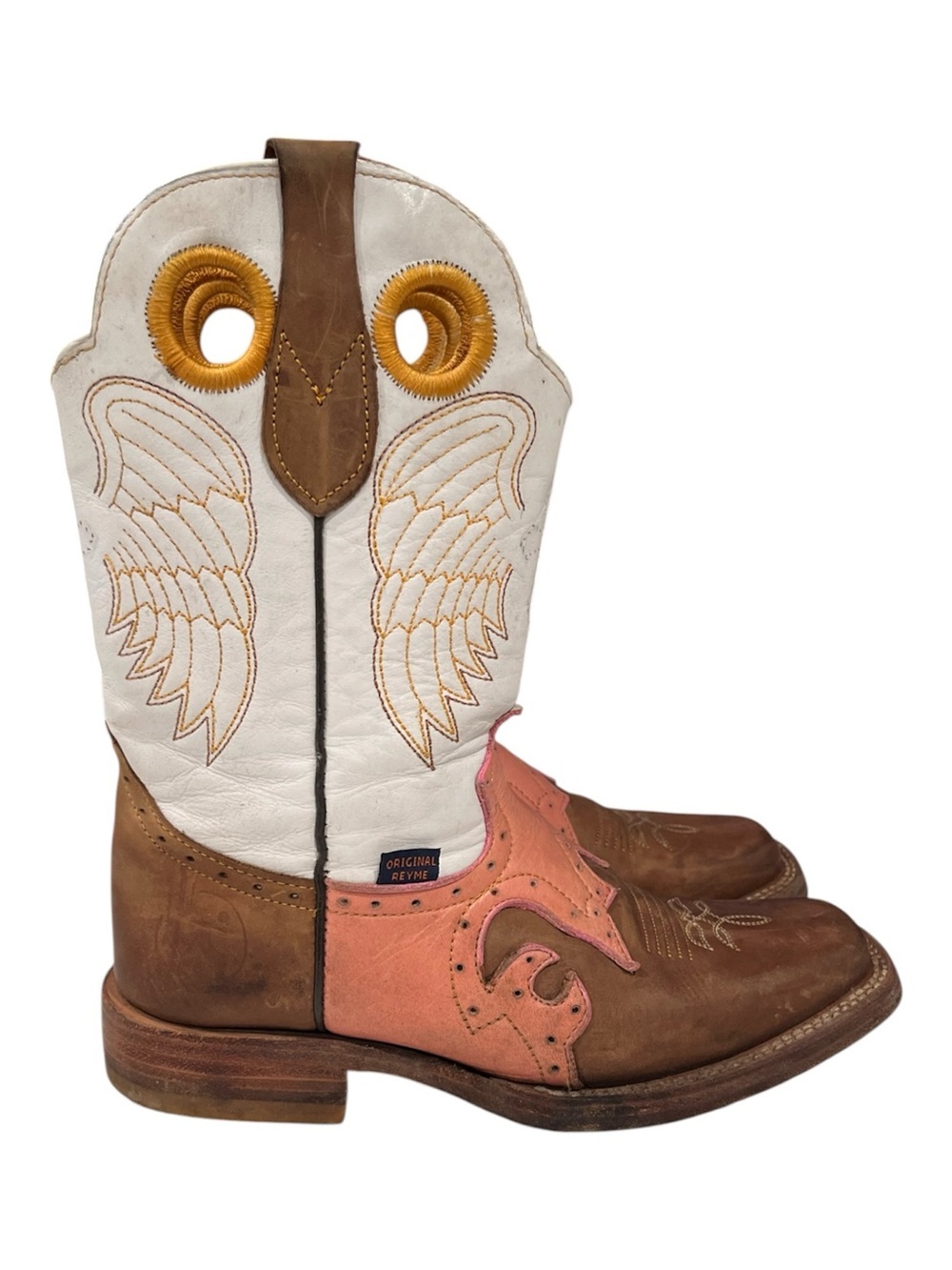 REYME Leather Western Square Toe Boots Size 7.5